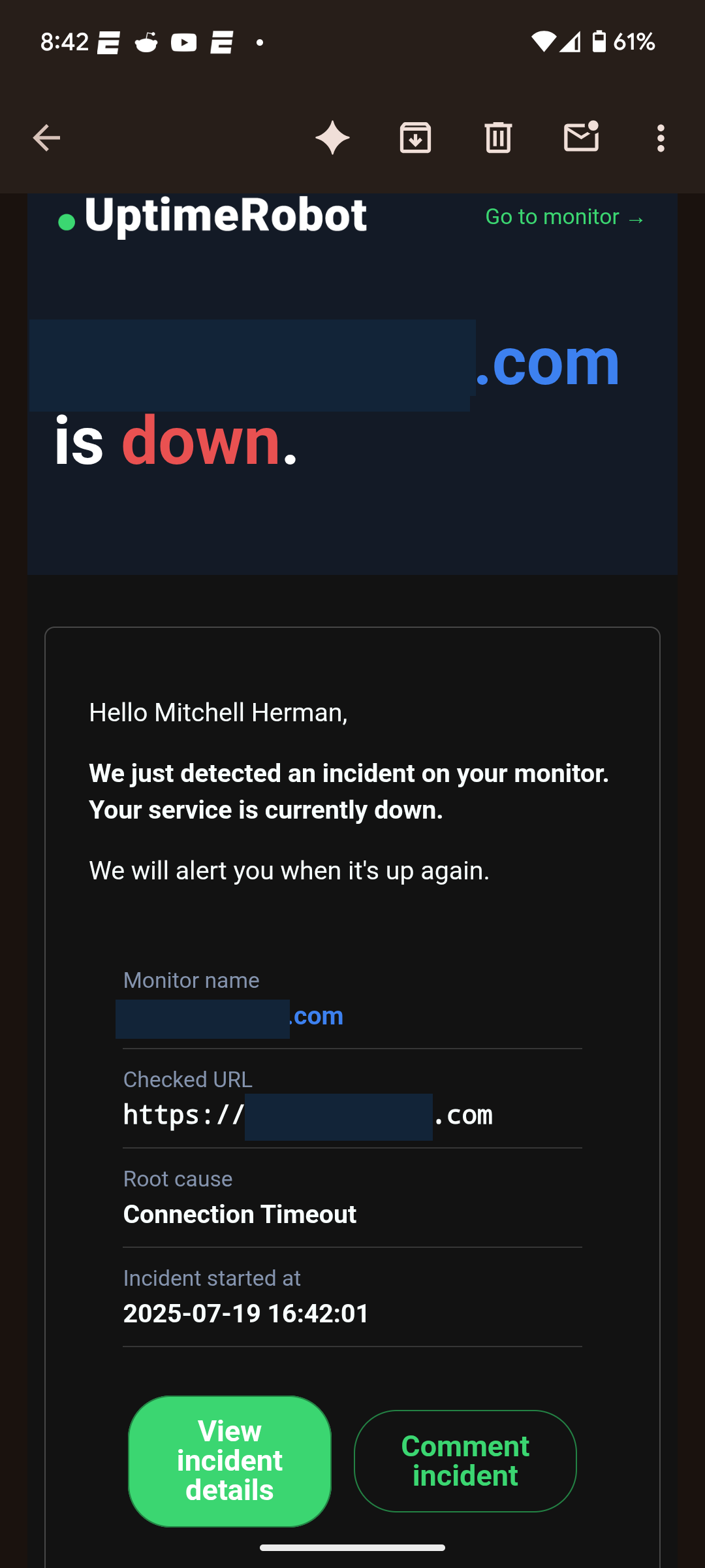 Traditional Alert Example